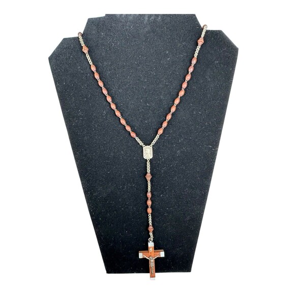 RARE French Lourdes Rosary Prayer Wood Beads Mary Jesus Crucifix Holy Vail - Picture 8 of 8